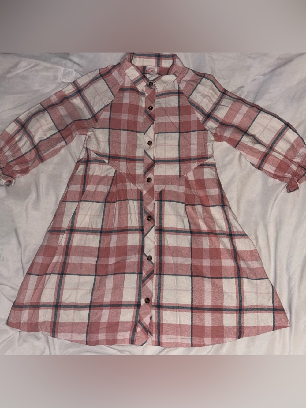wonder nation Pink and White Plaid Button-Front Kids Dress